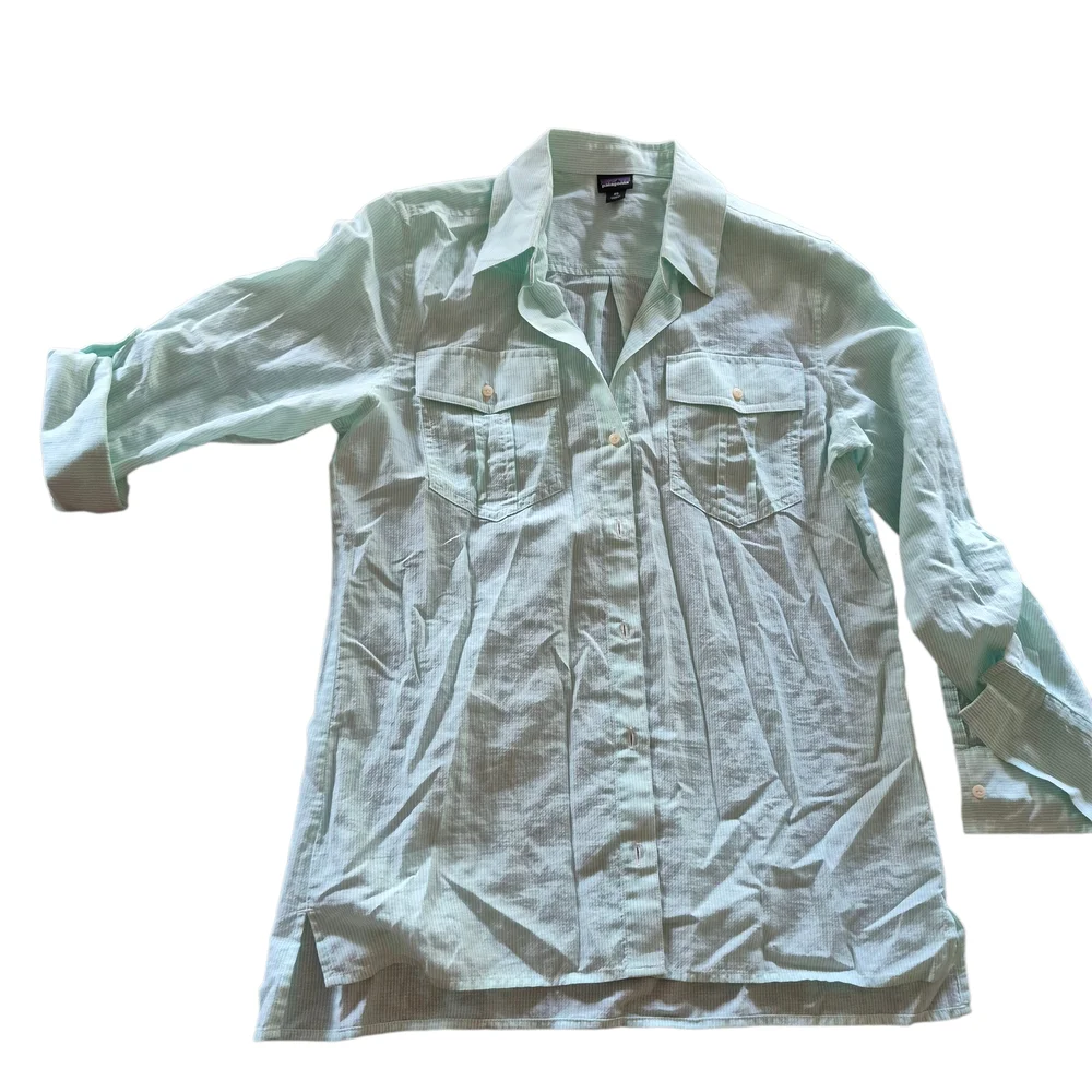 Patagonia Light Mint Long-Sleeve Button-Up Blouse - Picture 1 of 5